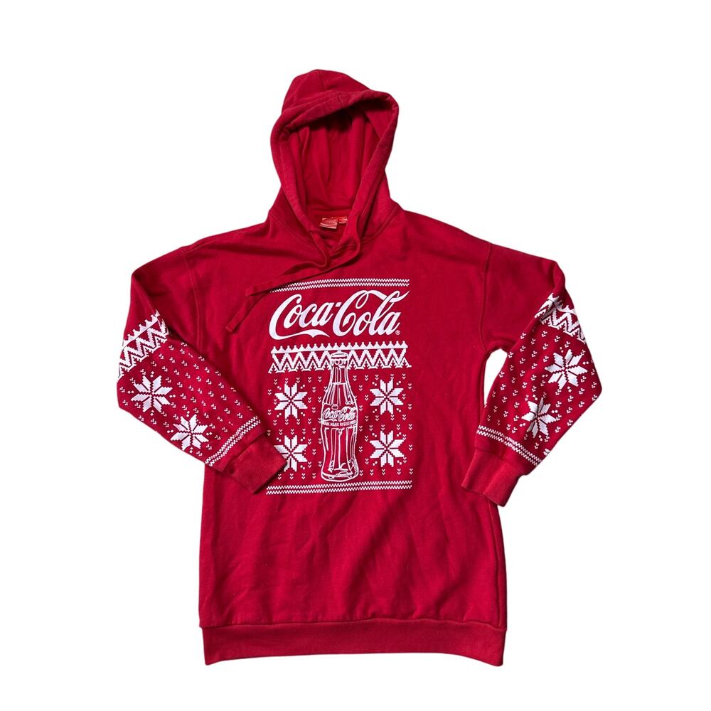 Coca Cola Christmas Hoodie Sweatshirt Red Fair Isle Bottle Snowflake Graphic; SM